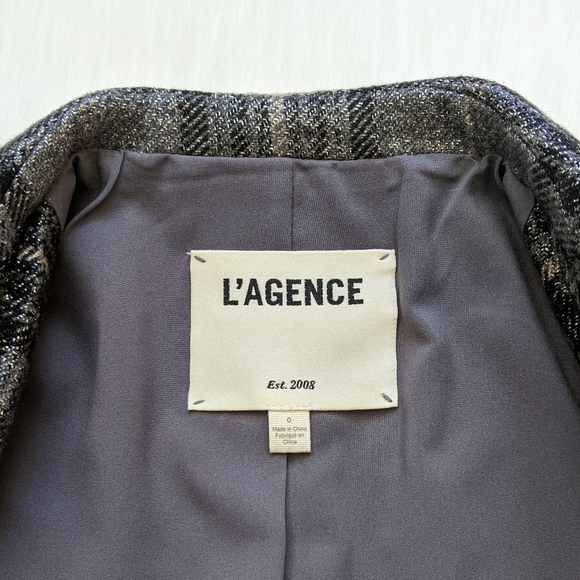 L'Agence Diana Silver Metallic Plaid Skinny Lapel Blazer | Size 0 - Picture 3 of 16